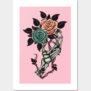 Skeleton Hand with  Roses Posters and Art